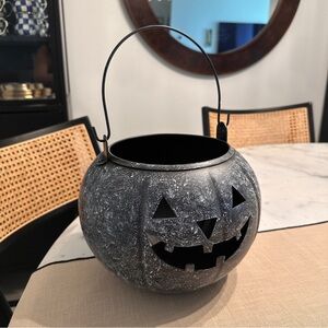 Anthropologie Black and White Speckled Halloween Jack O Lantern Pumpkin